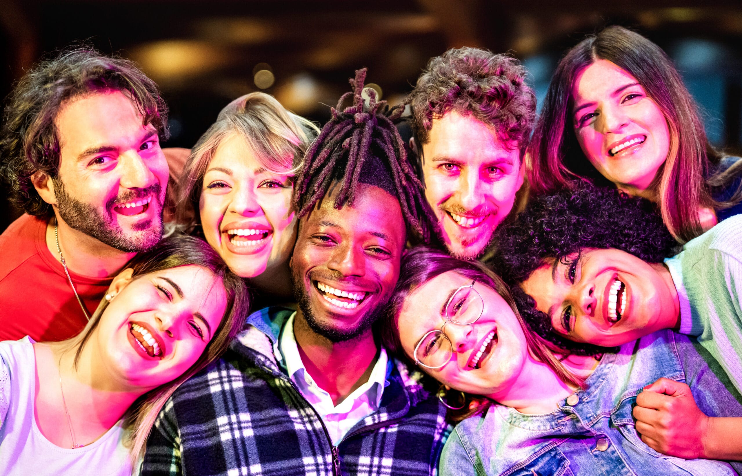 Multicultural Men And Women Taking Funny Selfie With Happy Faces